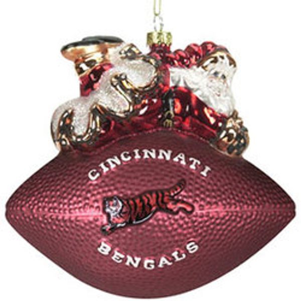Cincinnati Bengals Ornament 5 1 2 Inch Peggy Abrams Glass Football CO For Sale
